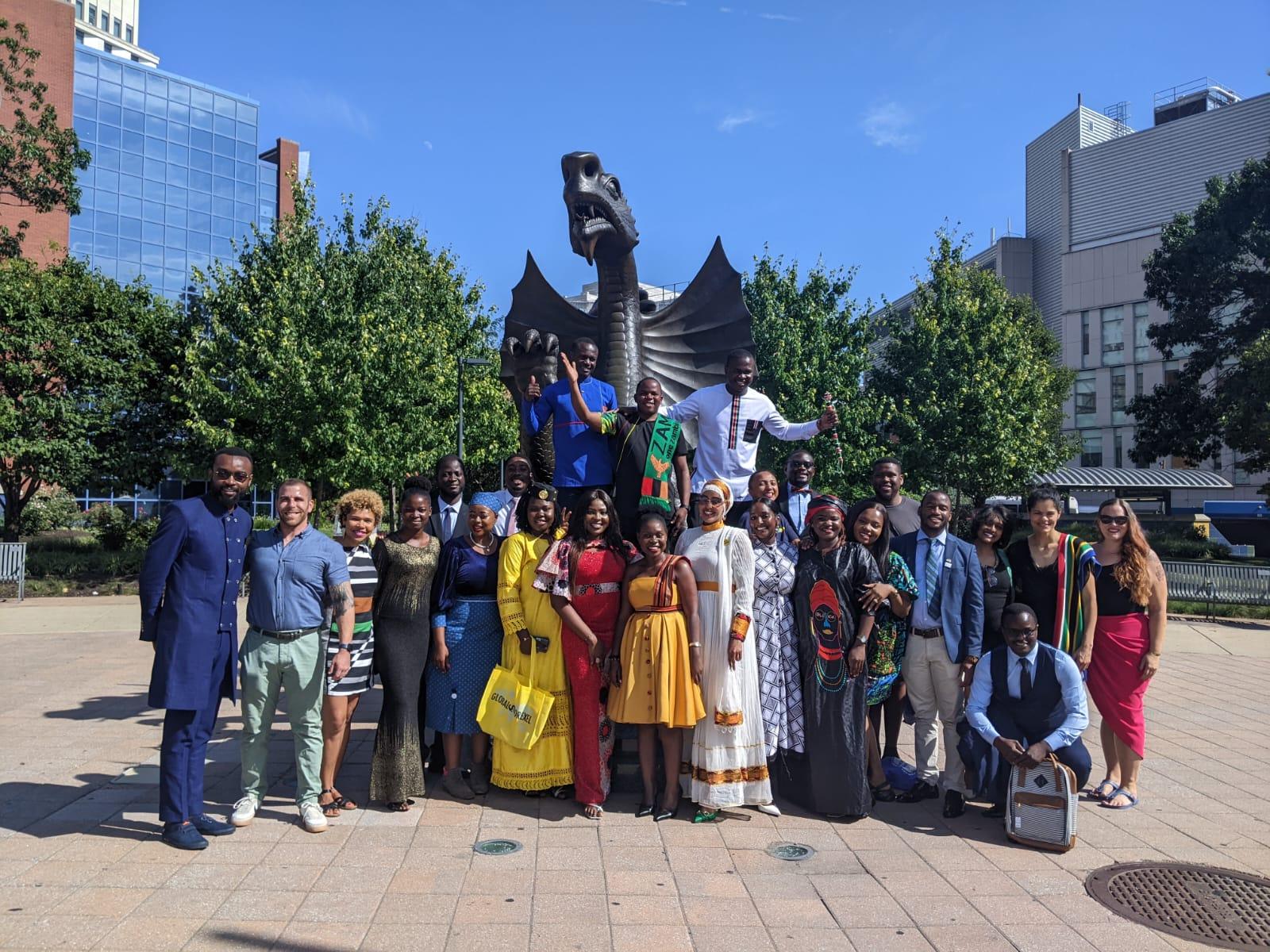 Mandela Washington Fellows in Front of the Drexel Dragon Statue